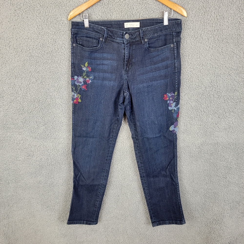 j jill denim aunthentic fit slim ankle embroidered womans jeans sz 8. Dark Wash.